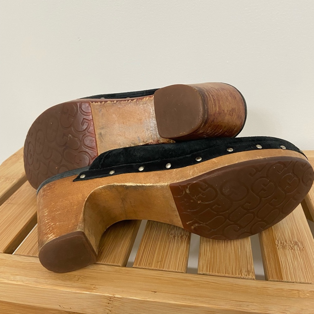 UGG Black Suede Clogs with Wooden Heel - Picture 9 of 9